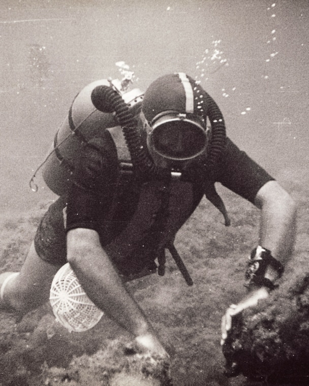 블랑팡의 당시 CEO 장-자크 피슈 테르가 프랑스 남부에서 다이빙하는 모습.

