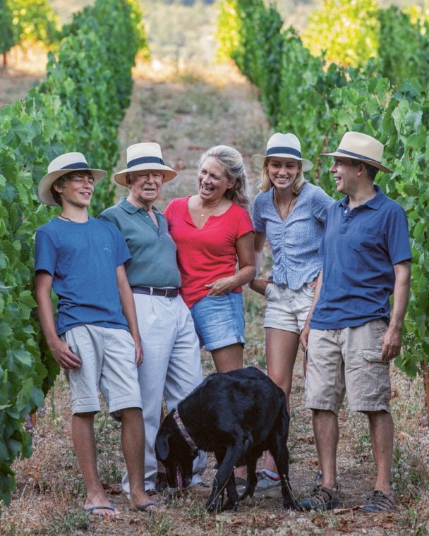 Sir Peter Michael’s family. Left to right, grandson Mylo; Sir Peter; daughter-in-law, Emily; granddaughter, Anna; son, Paul. The dog, Tucker.
