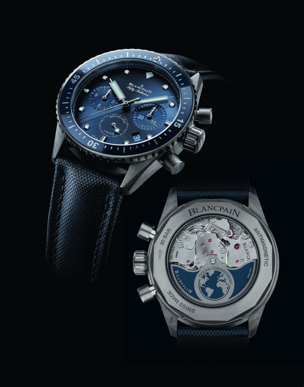 The first Ocean Commitment limited edition, the Bathyscaphe Chronographe Flyback, in ceramic.
