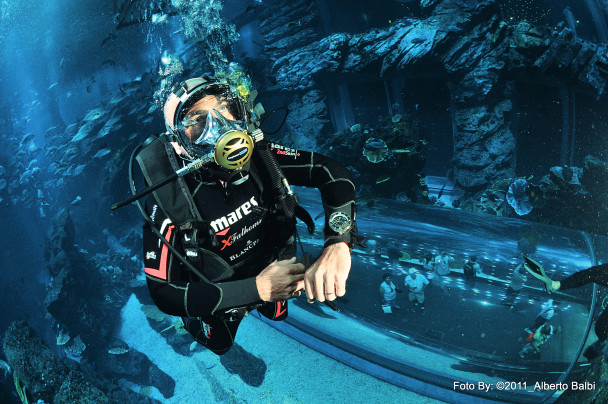 Marc A. Hayek during the world debut of the X Fathoms at the aquarium located in the Dubai Mall.
