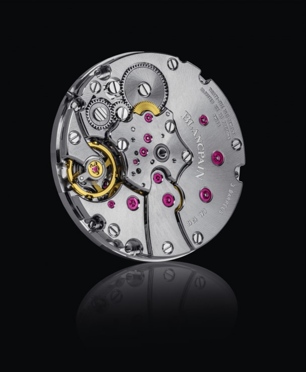 The caliber 1315 three mainspring barrel 5-day power reserve movement that powers the modern Fifty Fathoms Automatique.
